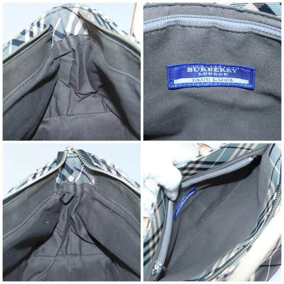 BURBERRY Nova Check Blue Label Hand Bag Nylon Gray Pink Auth - Picture 15 of 16